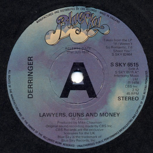 DERRINGER - Lawyers, Guns and Money / Sleepless cover 