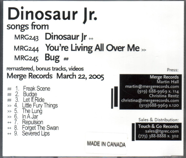 DINOSAUR JR. - Songs From Dinosaur Jr. / You're Living All Over Me / Bug cover 
