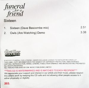 FUNERAL FOR A FRIEND - Sixteen cover 