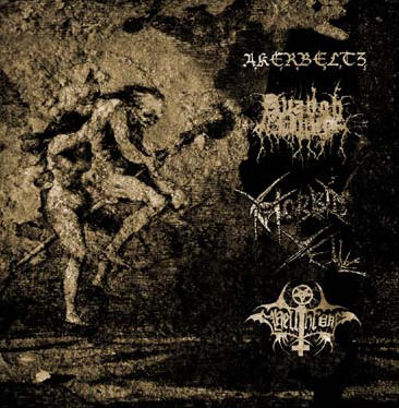 HELLTHRONE - Akerbeltz / Avangh Dhür / Morbid Yell / Hellthrone cover 
