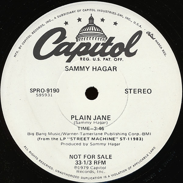 SAMMY HAGAR - Plain Jane cover 
