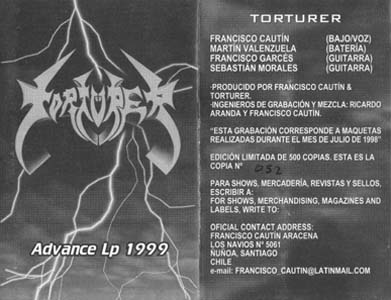 TORTURER - Advance Lp 1999 cover 