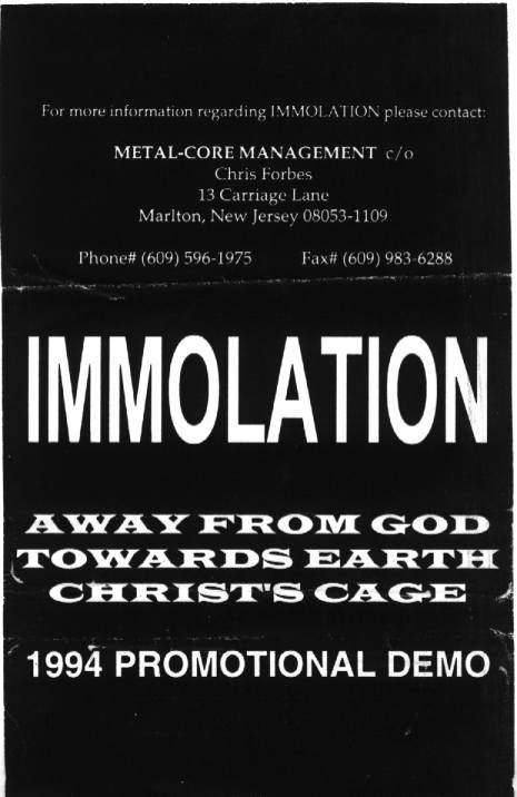 IMMOLATION - 1994 Promotional Demo cover 